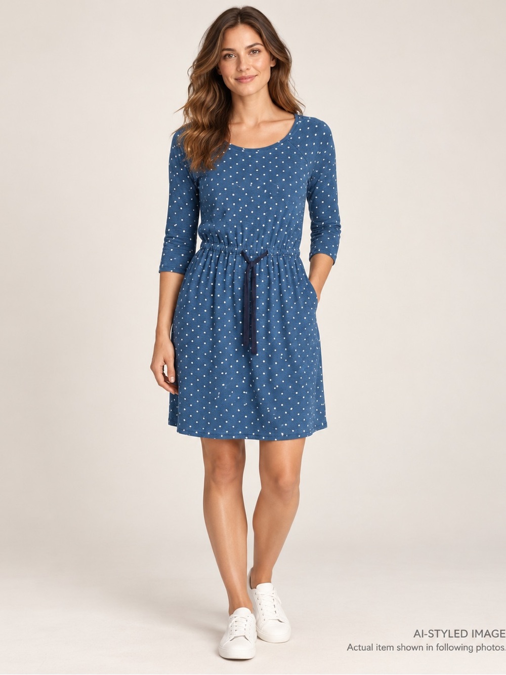 Boden Blue White Polka Dot Cotton Drawstring Dress US 4 UK 8
